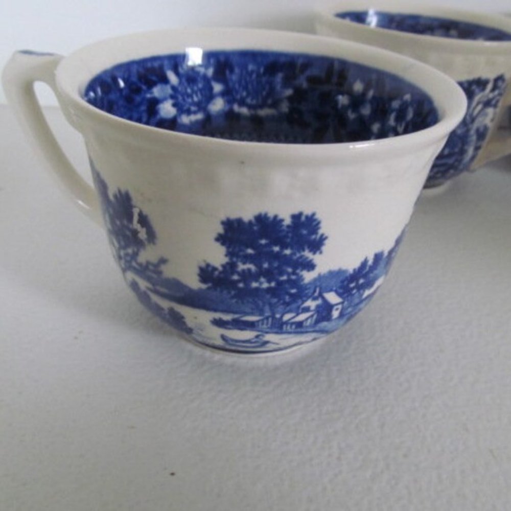 Set of 4 Blue Transferware Tea Cups set Villeroy & Boch Germany Saar Rusticana - Picture 4 of 7